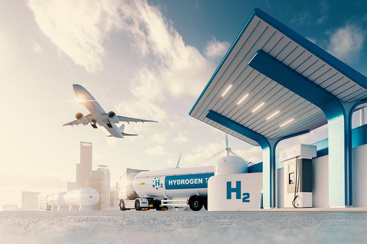 H2 station with plane and fuel trucks