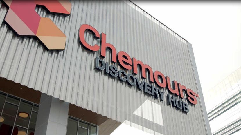 The front of the Chemours Discovery Hub building.