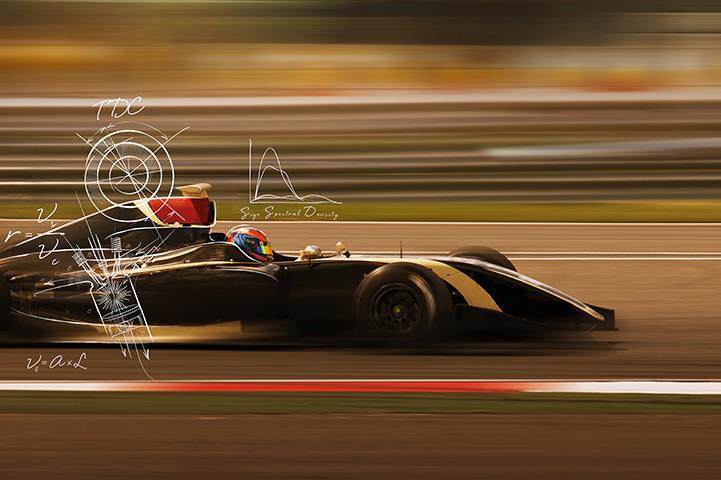 racecar on track with engineering details