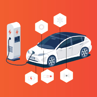 Animation of a electric car plugged into a charging station